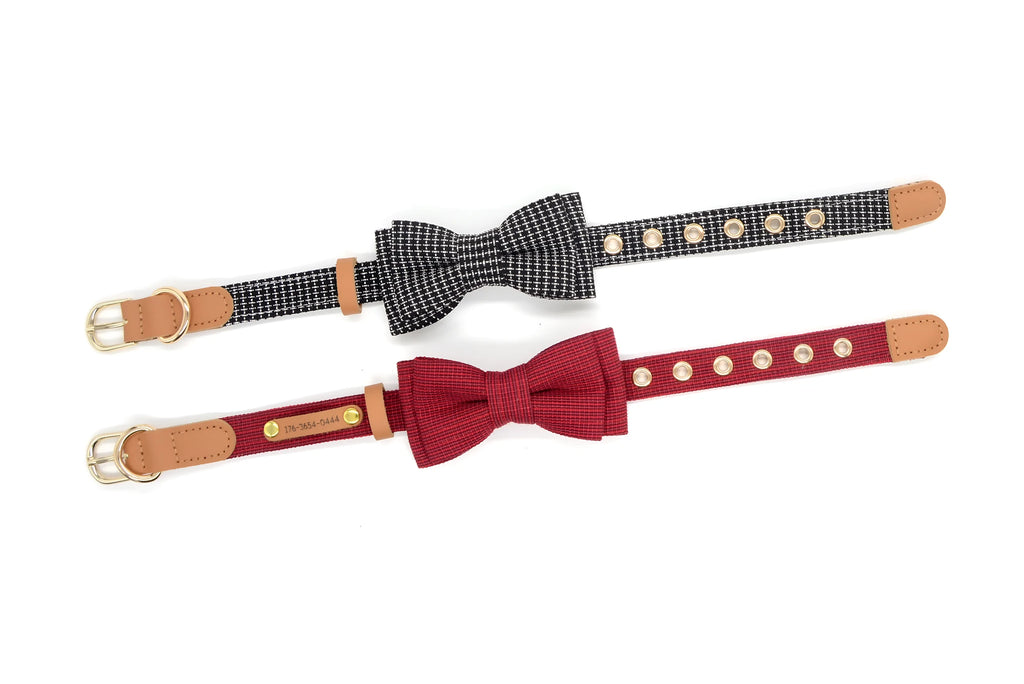 Small and medium dog neck bow collar in blue, pink, black, white, and red, sizes S, M, and L