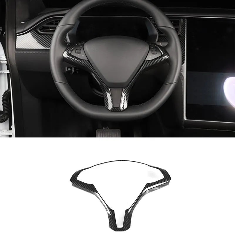 Black carbon fibre colour steering wheel decorative trim frame for Tesla Model S