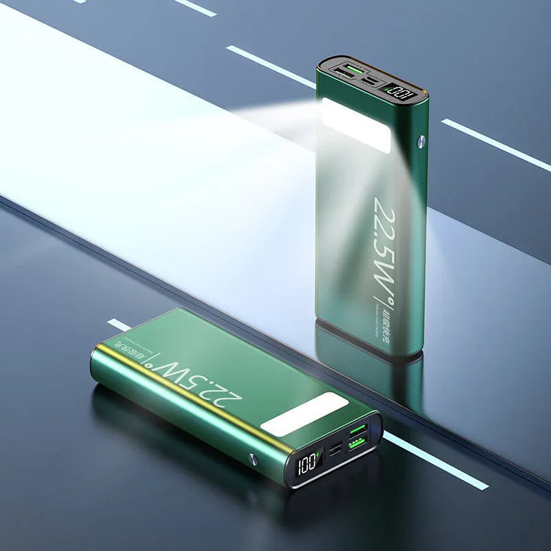Alloy shell power bank with LCD display showing battery percentage in black, blue, green, or red colour options