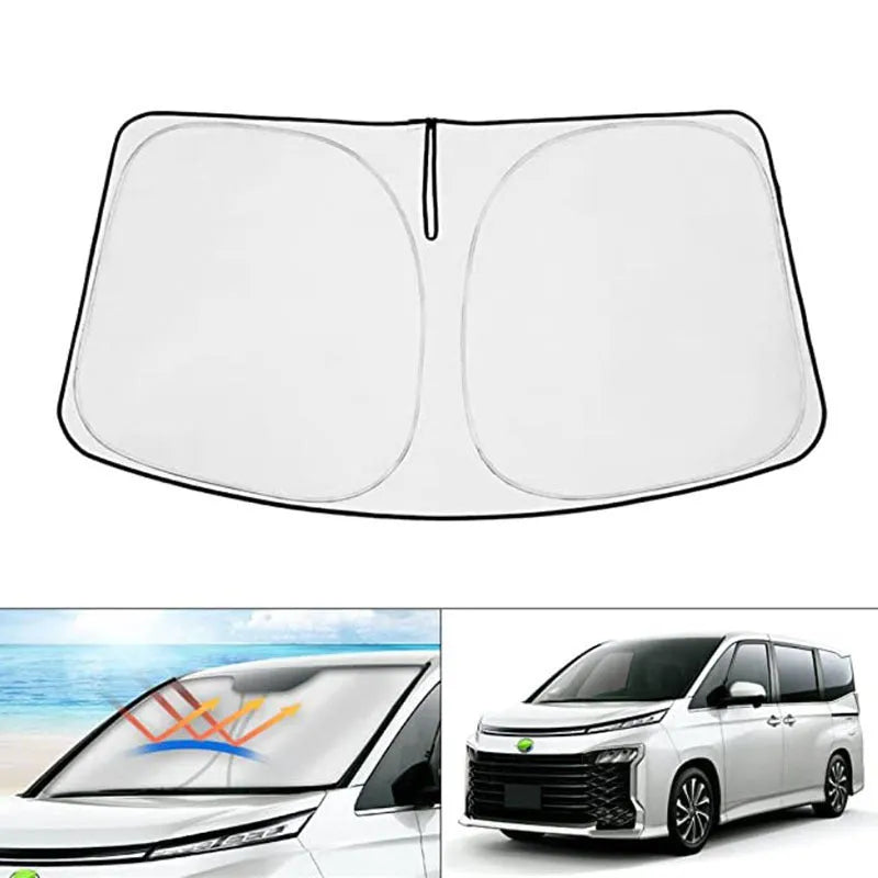 Silver car windshield sunshade cover designed specifically for NOAH XOVY 90 series vehicles