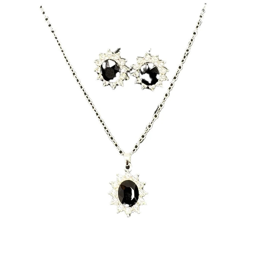 Women's sunflower zircon ear stud and necklace set in electroplated alloy