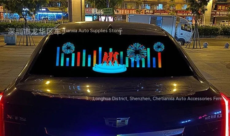90cm by 25cm car voice control rhythm lamp with EL electroluminescent panel showing music-synchronised lighting patterns