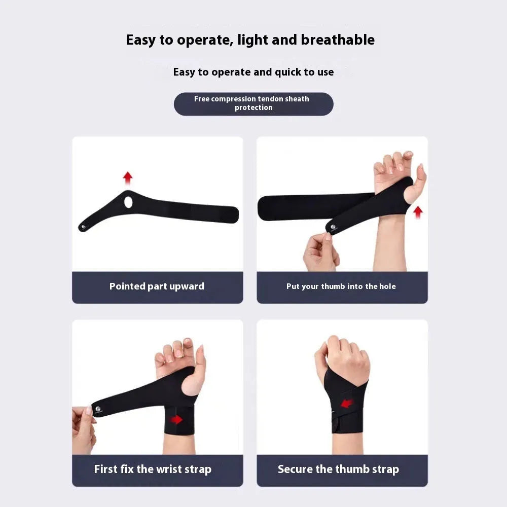 Adjustable black athletic wristguard shown on a wrist, suitable for badminton, tennis and volleyball.