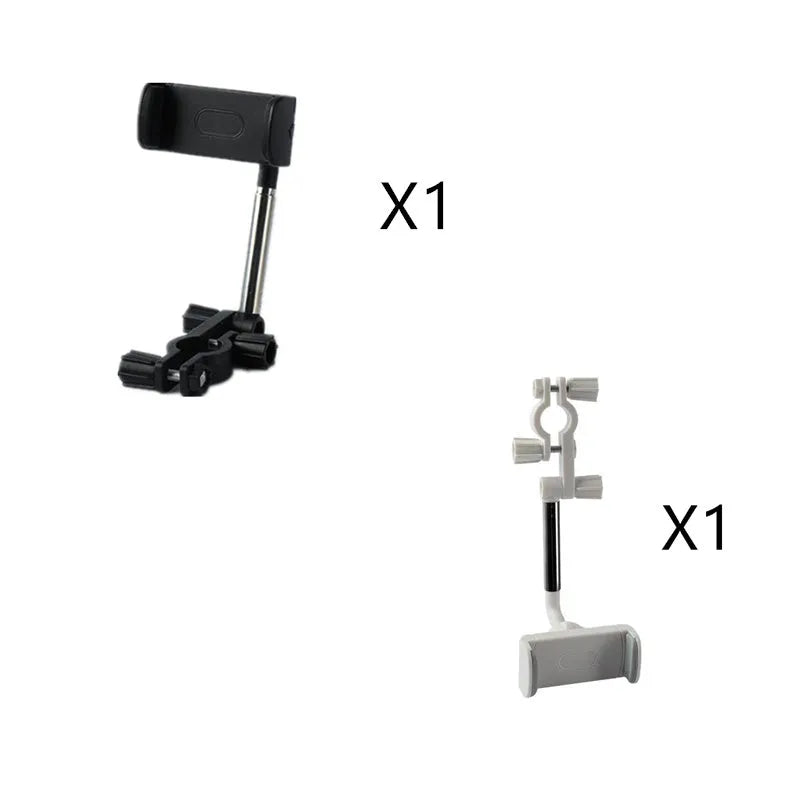 Black ABS mobile phone bracket attached to car rearview mirror holding smartphone