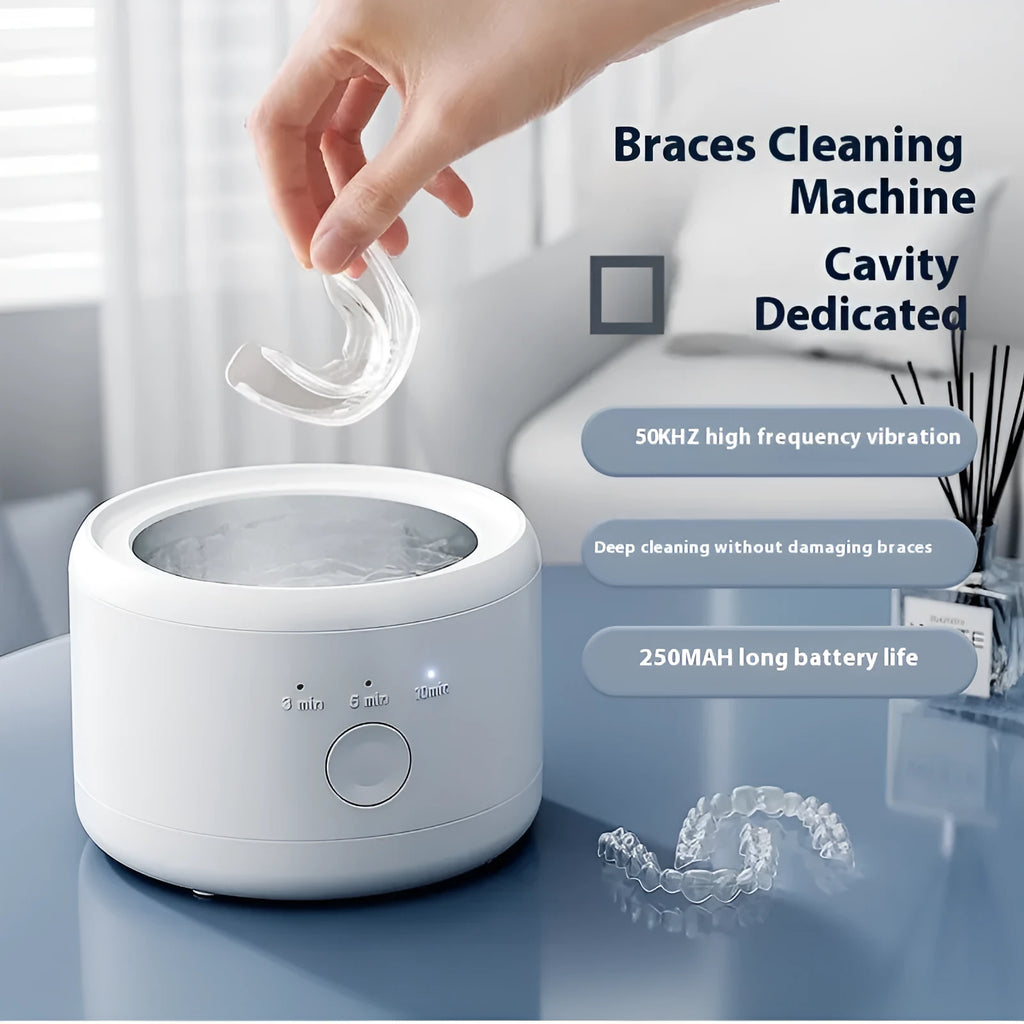White ultrasonic tooth socket cleaning machine with 300ml tank and mechanical controls