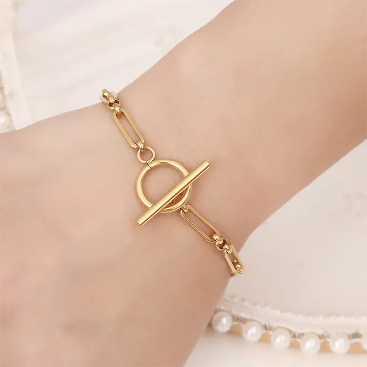 Electroplated stainless steel Chopin chain necklace and bracelet set in gold