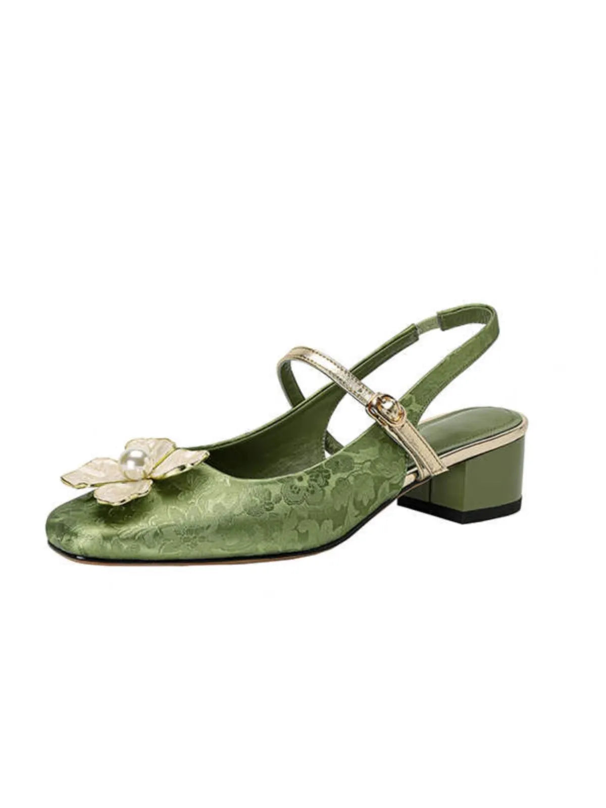 French retro square toe high heels for women in apricot colour, PU upper, mid heel 3-6 cm, side view
