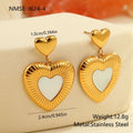 Gold electroplated heart-shaped earrings with fritillary design on stainless steel