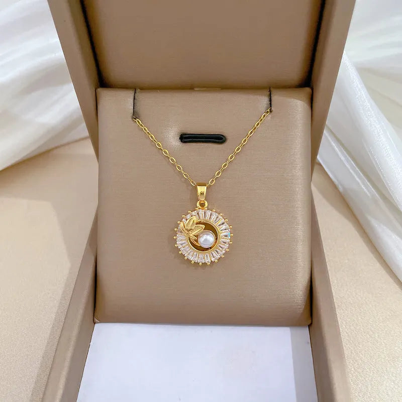 Women's titanium steel jewellery set with square diamond design necklace and matching stud earrings