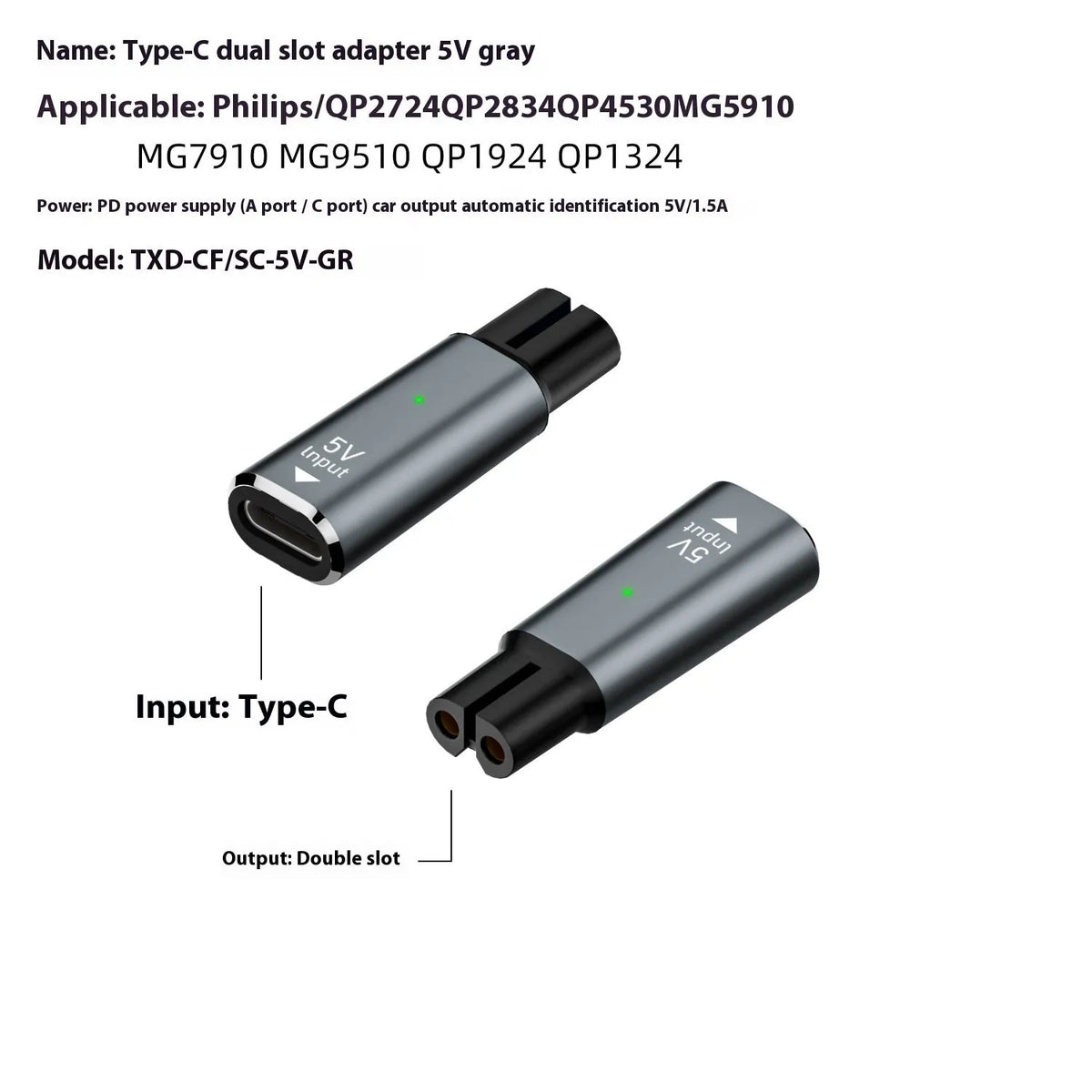 Black 4.3V USB-C charging adapter for electric shavers and hair clippers with aluminium alloy housing