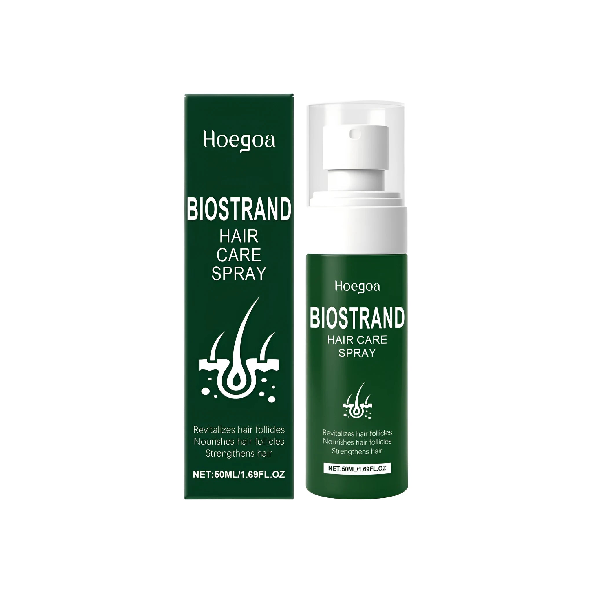 50ml bottle of hair care spray with ingredients including ginger oil, rosemary and biotin.