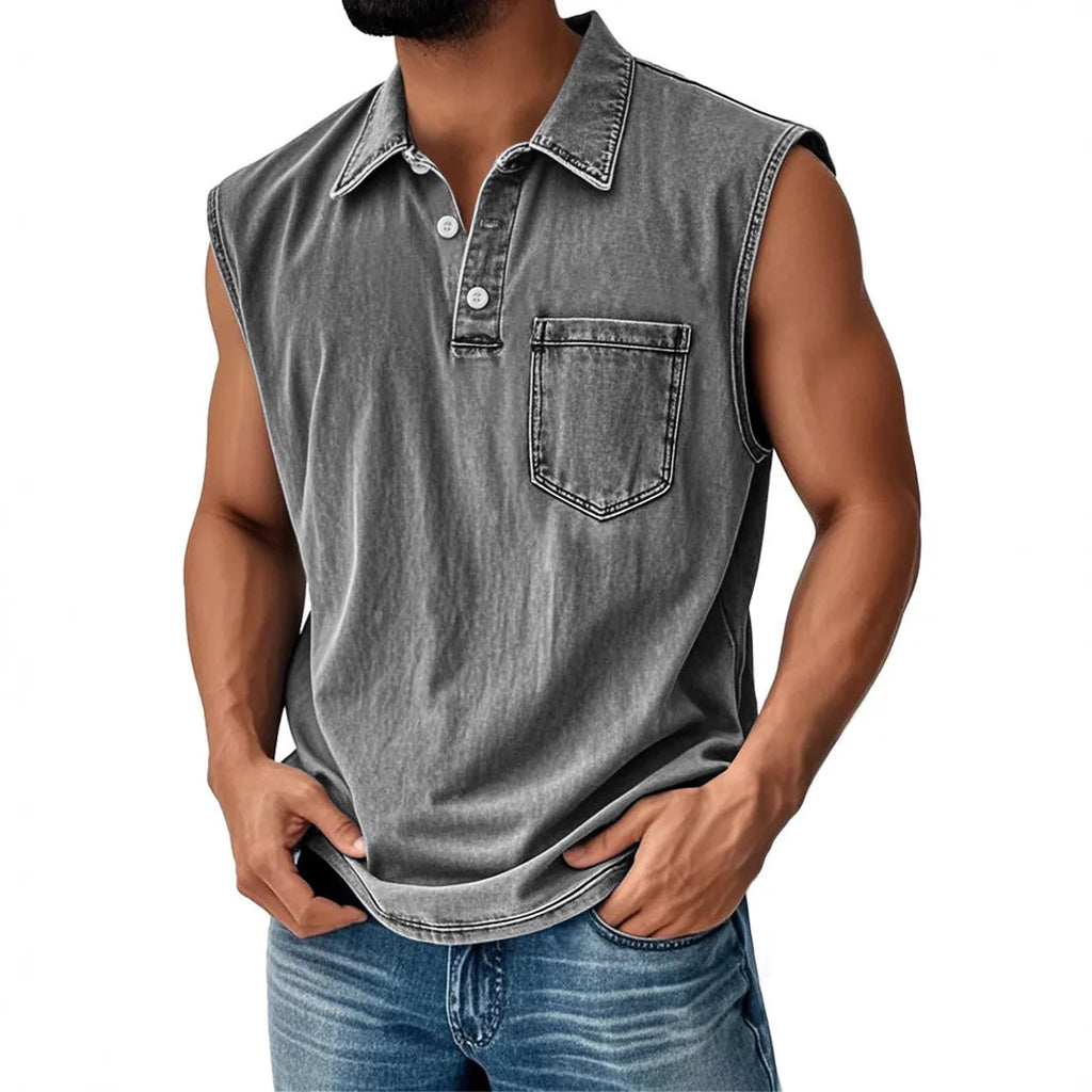Men's 3D digital printed polo shirt with button front in loose fit casual styling