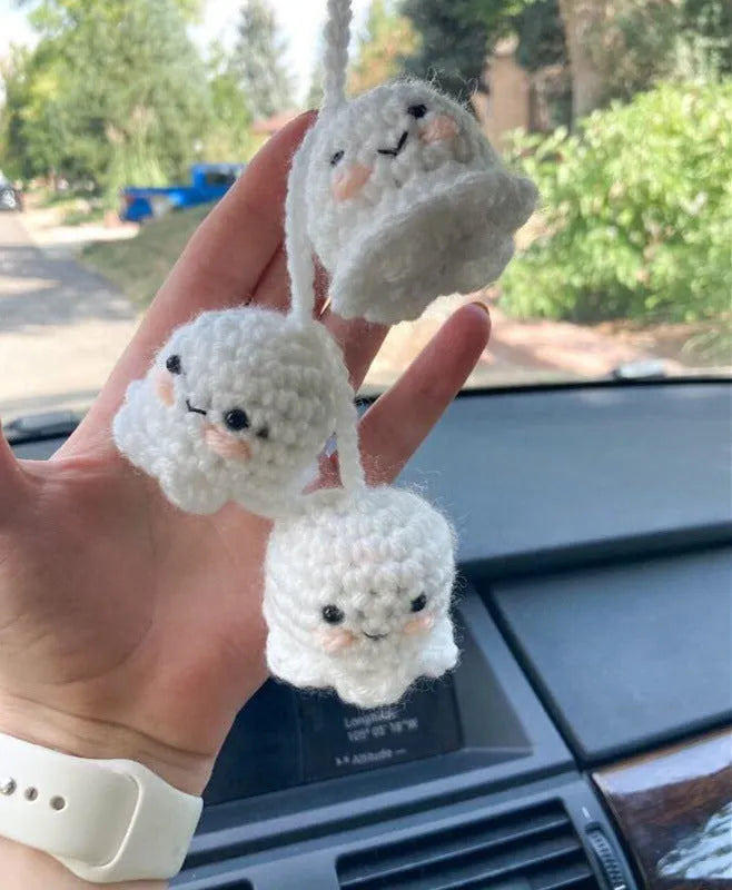 Plush hand-woven automobile hanging ornament with cartoon design for car interior decoration