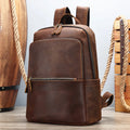 Men's first layer cowhide leather backpack, black or coffee, 30.5x15x39cm, 20-35L, with airpillow straps