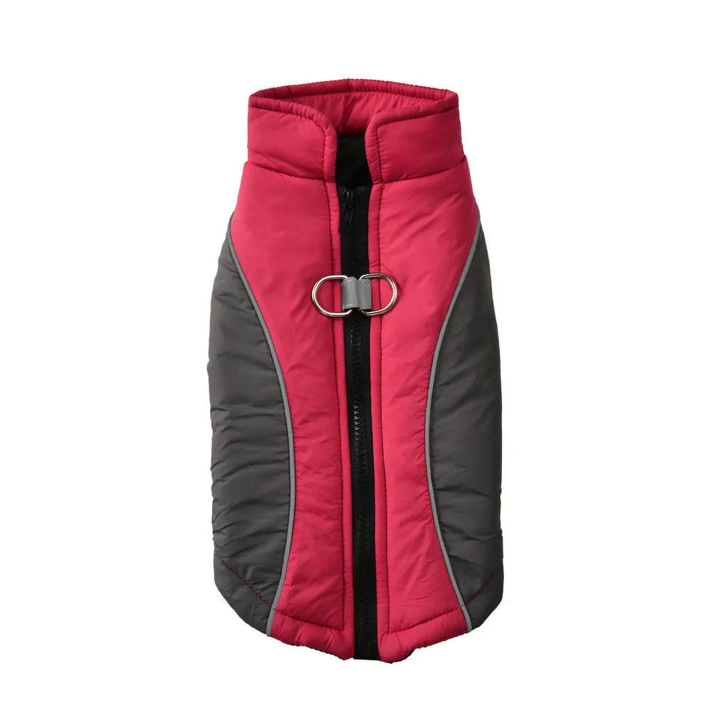 Reflective pet coat in polyester with contrast colour shell, available in four colours and sizes XS to 2XL.