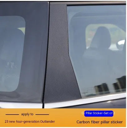 2023 Mitsubishi Outlander window pillar decal films in bright black and carbon fibre pattern options