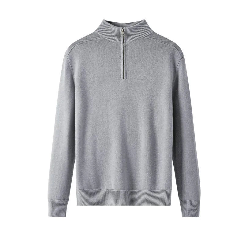 Men's slim fit casual wool sweater in black, shown in a pullover style with long sleeves.