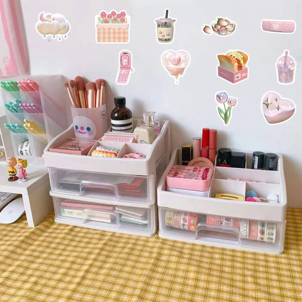 Pink girl heart 3D decorative stickers in light colours with realistic printing for craft and journal projects
