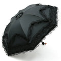Four-layer lace sunscreen tri-fold umbrella with manual open steel frame in black