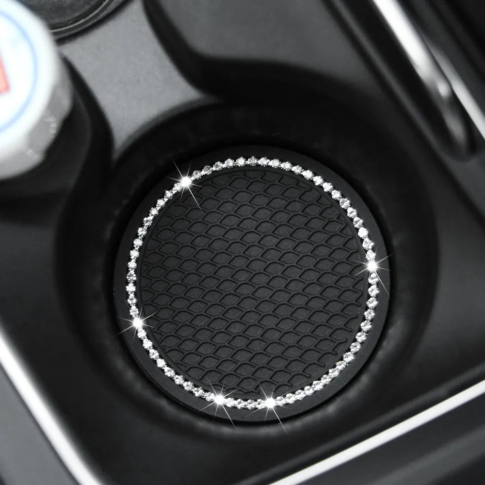 Rhinestone PVC car water coaster in black colour for cup holder