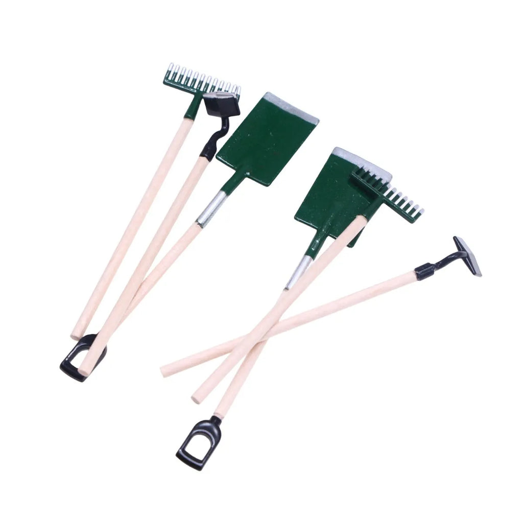 Alloy miniature garden tool set for dollhouse and elf garden scenes, 3pcs set