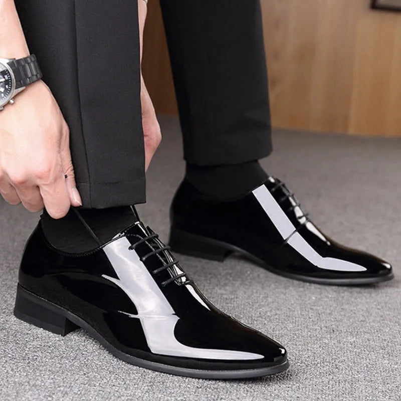 Men's black and brown formal business shoes with a tip toe shape, sizes 38-48