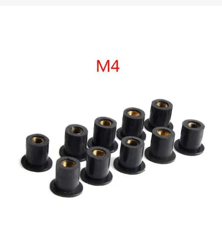 Black rubber brass nut expansion fasteners for motorcycle windshield installation in M4 M5 M6 sizes