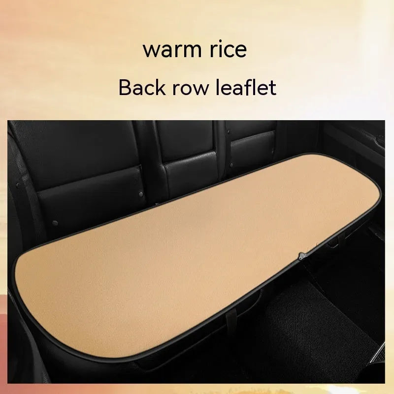 Car seat heating cushion in beige colour on a vehicle seat, showcasing its auto heating function and cotton filler.