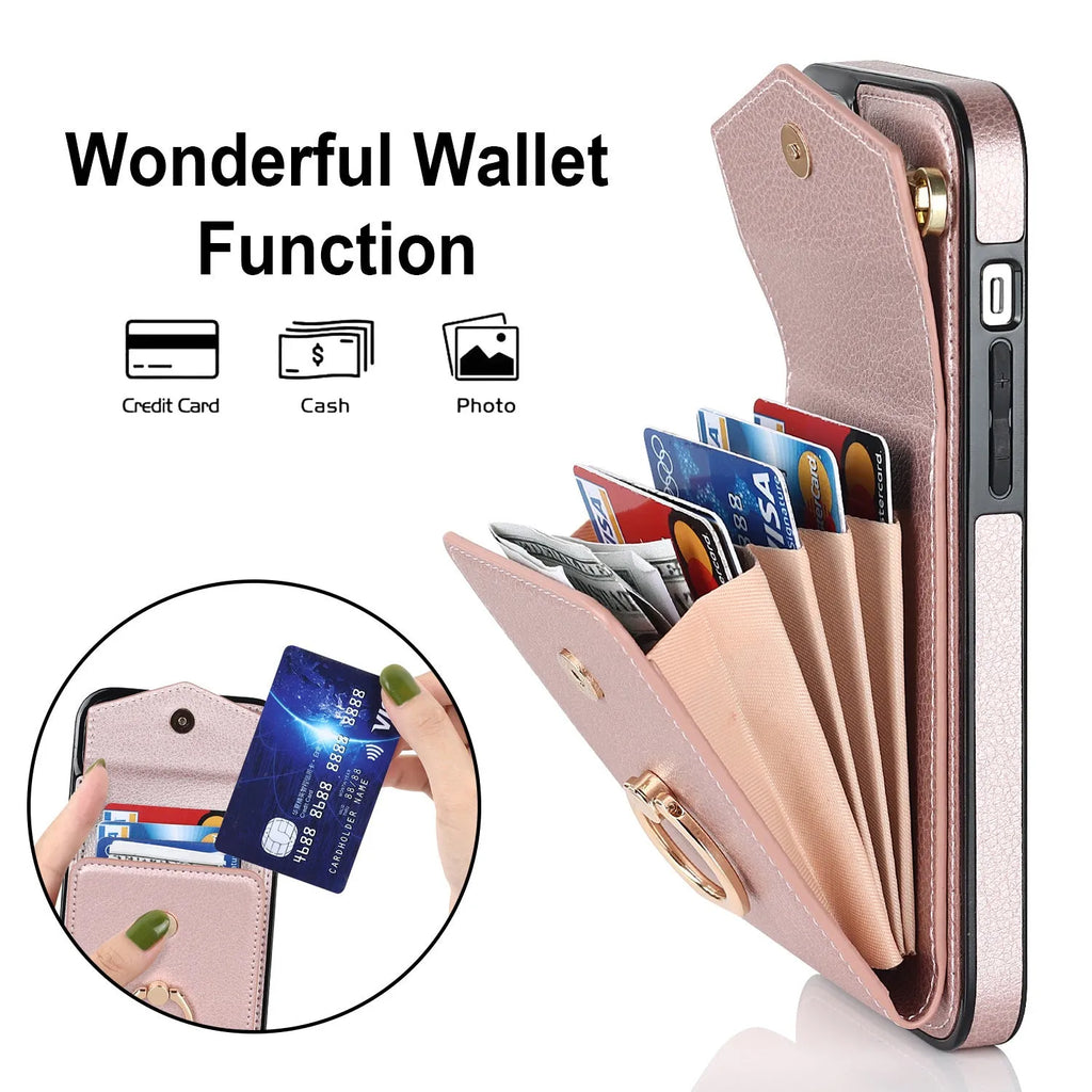 PU leather phone case with card slot and kickstand for iPhone, colour Black, handmade card-type design