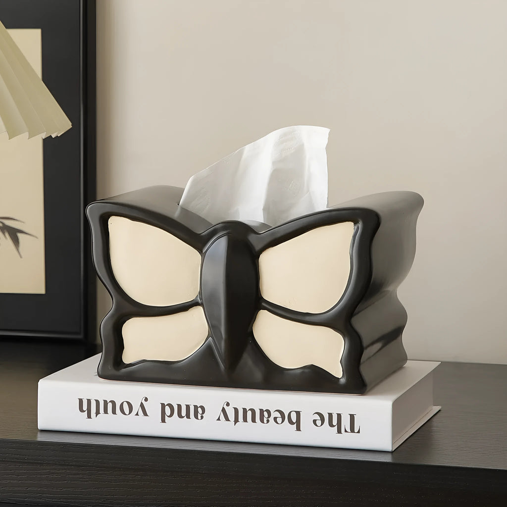 Butterfly patterned ceramic vase and tissue box set for living room decoration