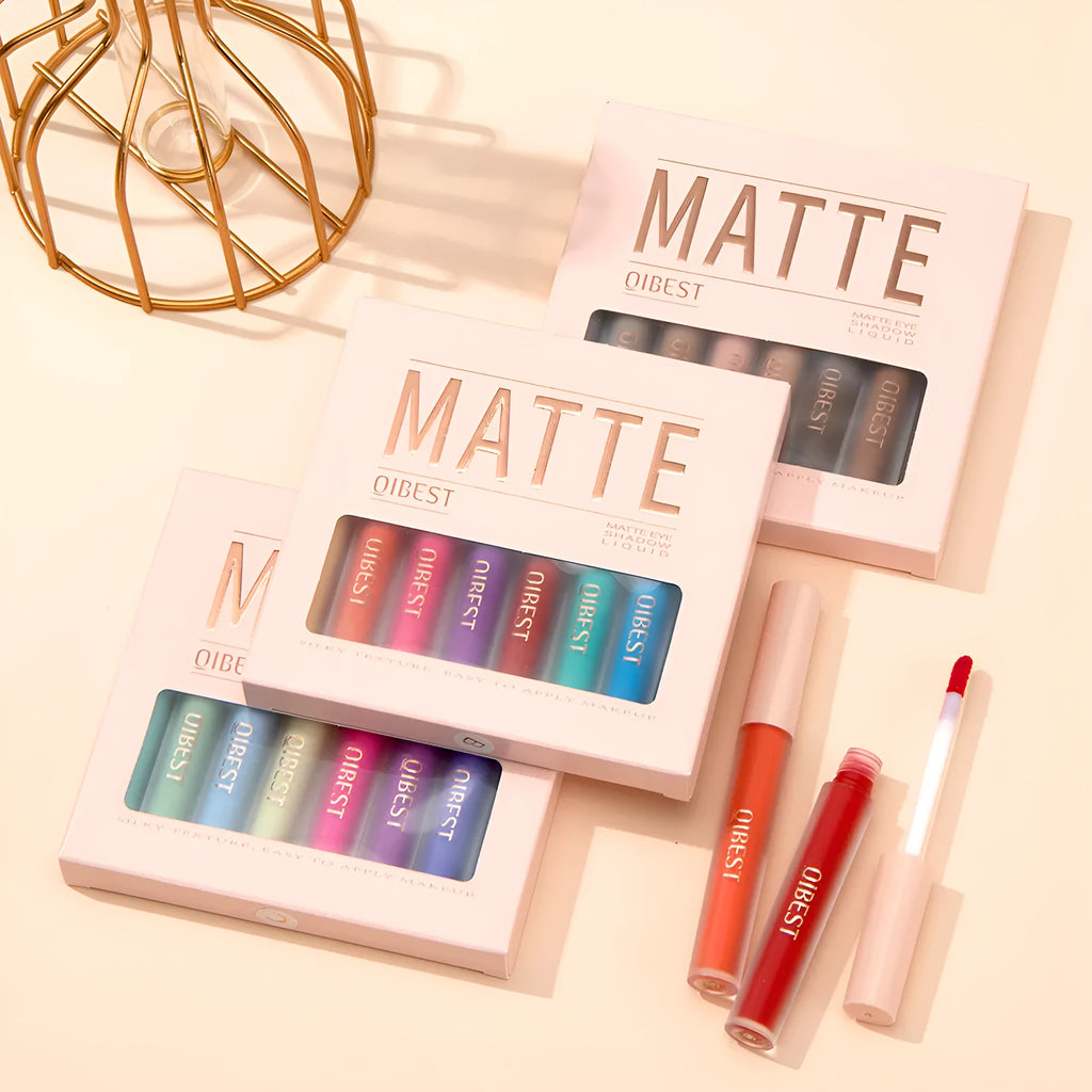 Matte liquid eyeshadow 8-piece box set with eight 2g tubes in khaki earth-tone shades