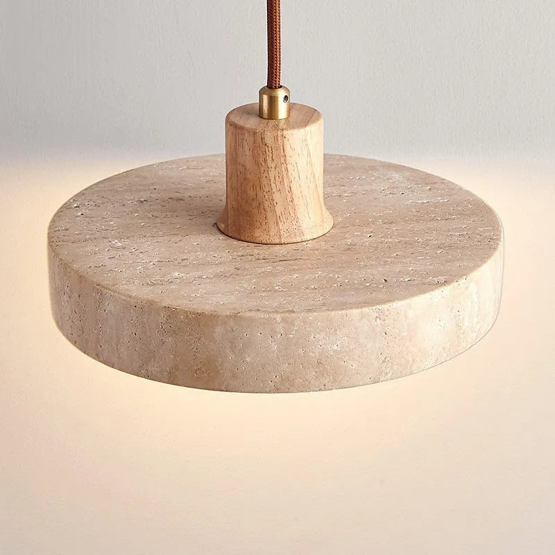 Black peach wood small pendant light 21cm yellow cave stone shade solid wood polished finish