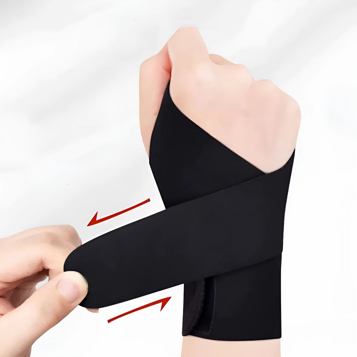 Adjustable black athletic wristguard shown on a wrist, suitable for badminton, tennis and volleyball.