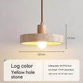 Black peach wood small pendant light 21cm yellow cave stone shade solid wood polished finish