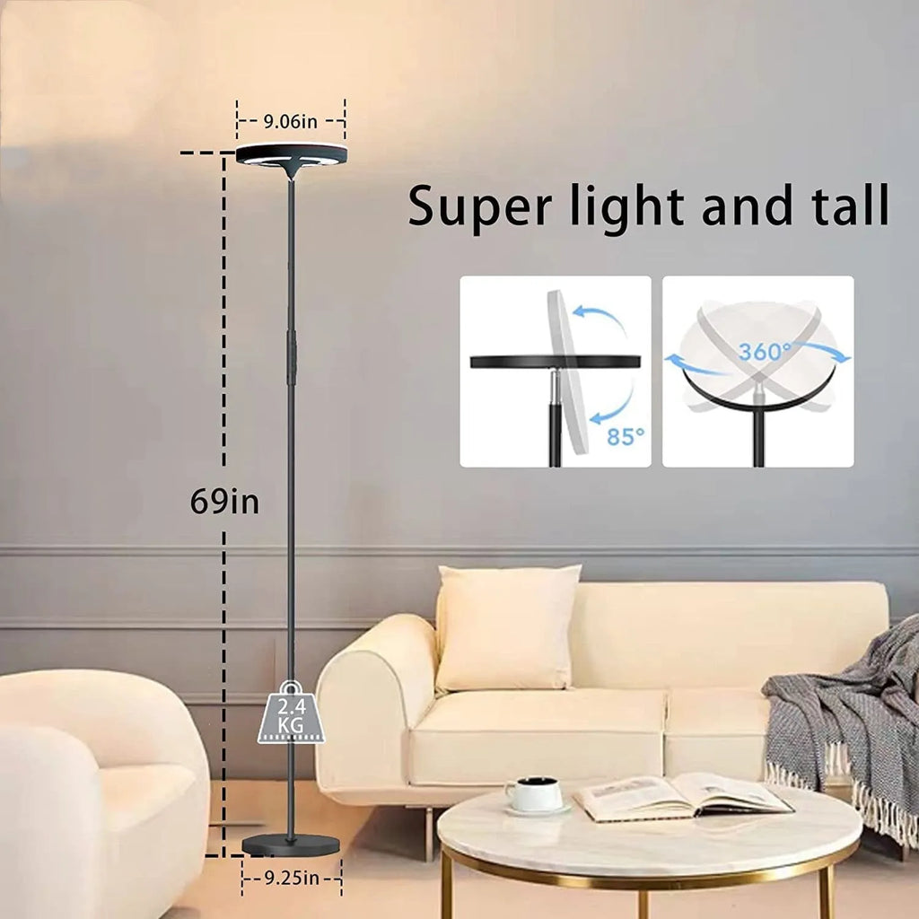 LED floor lamp with RGB uplight and white reading light, remote control, adjustable height 1.75m, 24W 2600 lumens