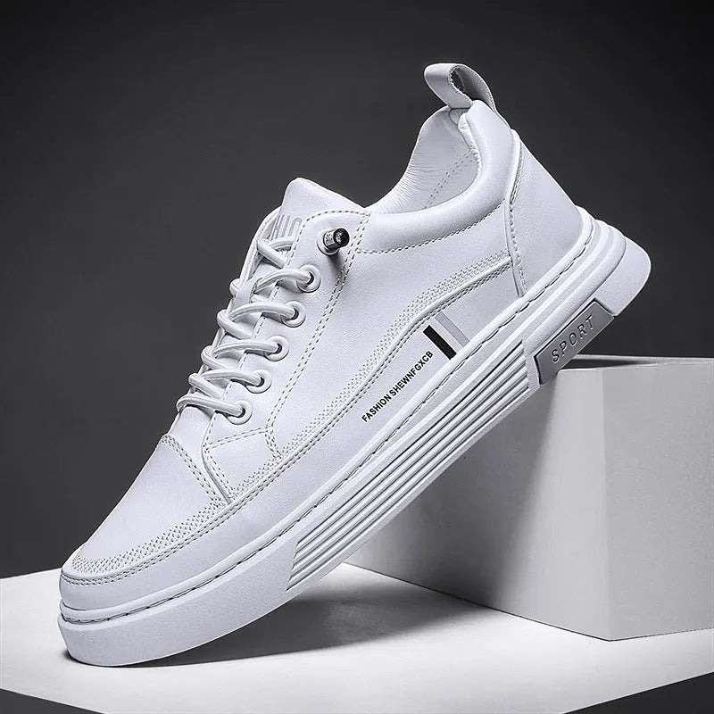 Men's black and white low-top skate shoes with elastic band and rubber sole