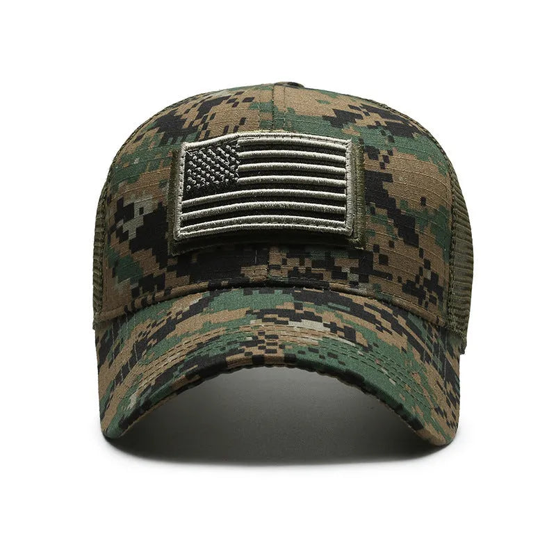 Tactical camouflage baseball cap with dome crown and adjustable Velcro closure