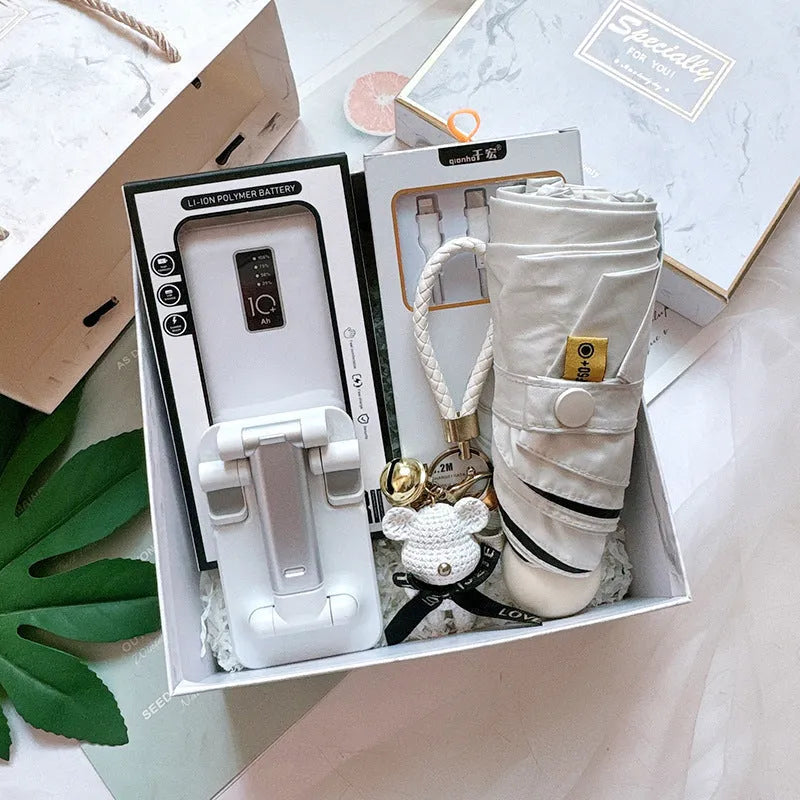 L Company metal business gift set with bracket, keychain, umbrella, cup, and data cable in modern simplicity style