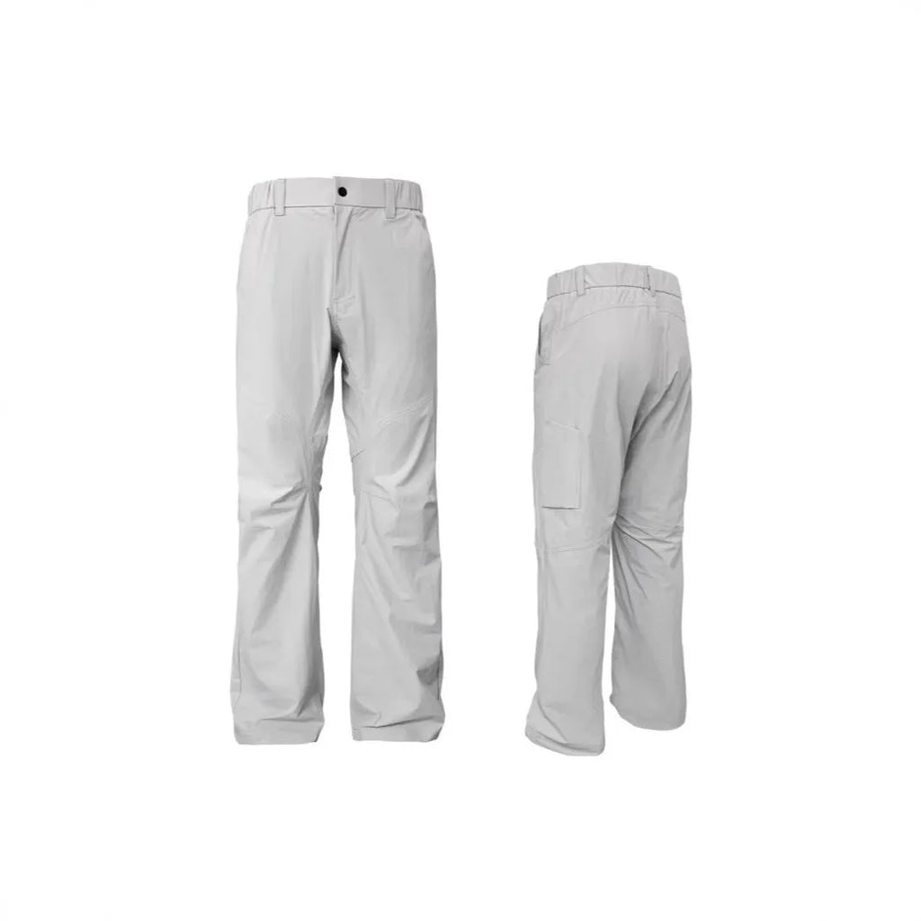 3D cut straight leg casual trousers with elastic waistband in dark grey colour