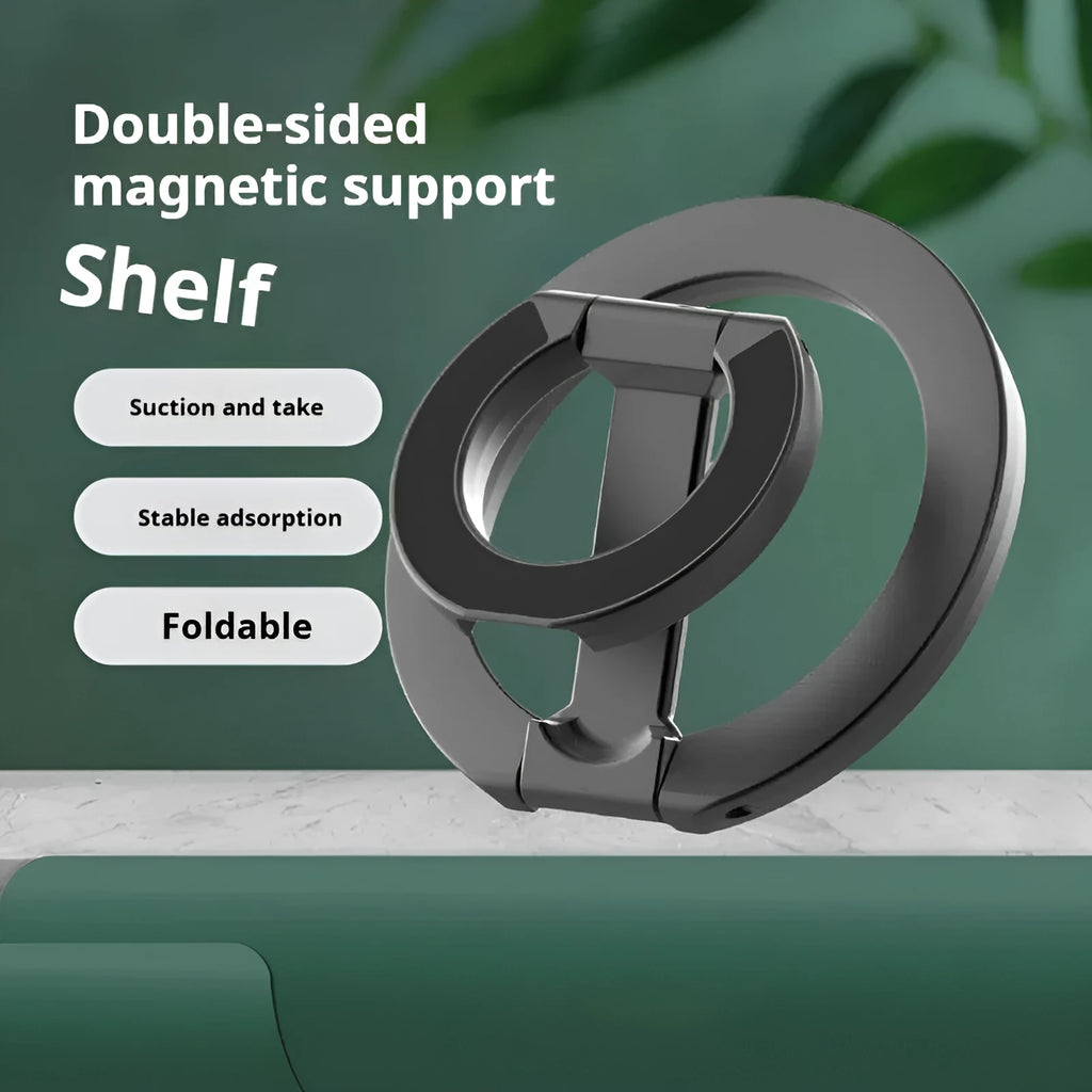 Double-sided magnetic phone holder in alloy, shown in Cold Black, Ivory White, Dark Night Purple and Yuefeng Blue