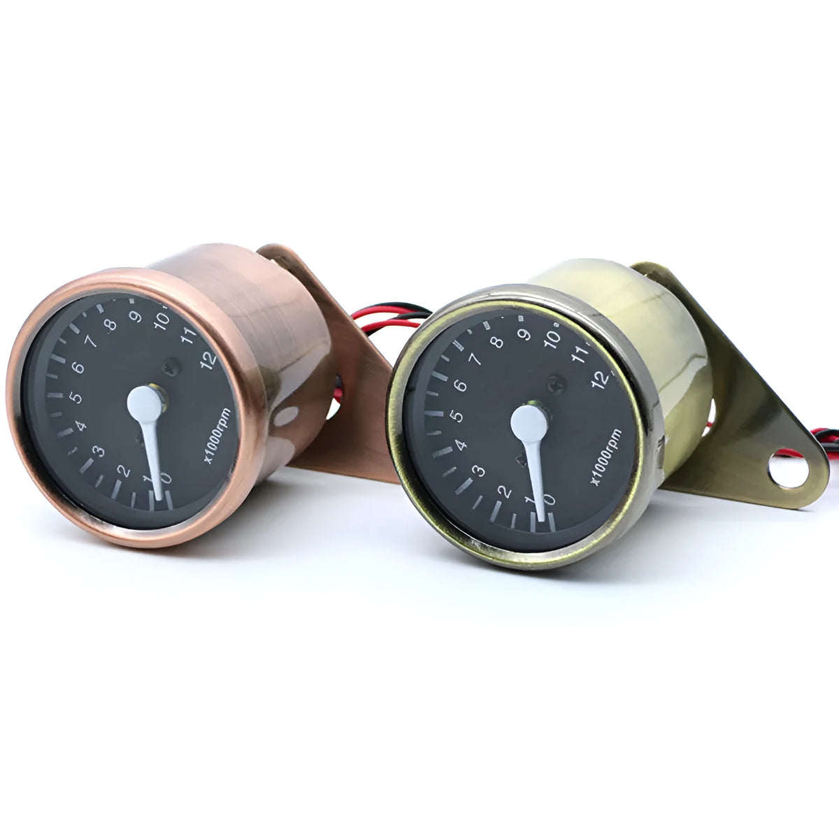 Bronze metal shell mechanical tachometer with glass face and LED backlight for 12V motorcycles