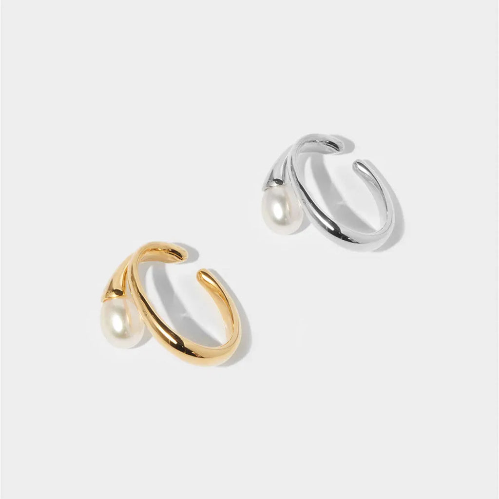 Geometric pearl ear bone clip 27mm x 19.5mm copper with 18K gold inlay in gold or silver