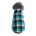 Winter dog jacket in heavy cotton quilted gourd fabric with plaid pattern and reflective webbing
