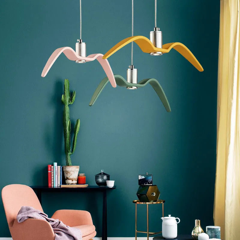 Nordic style LED chandelier in macaron colours for dining room lighting