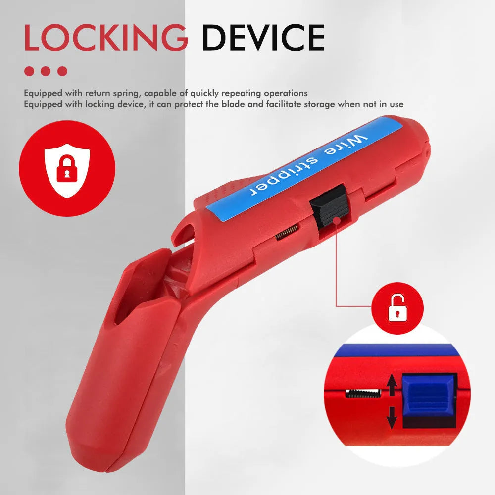 Multifunctional wire stripper for wire and cable stripping and peeling, shown in red or black, single pack