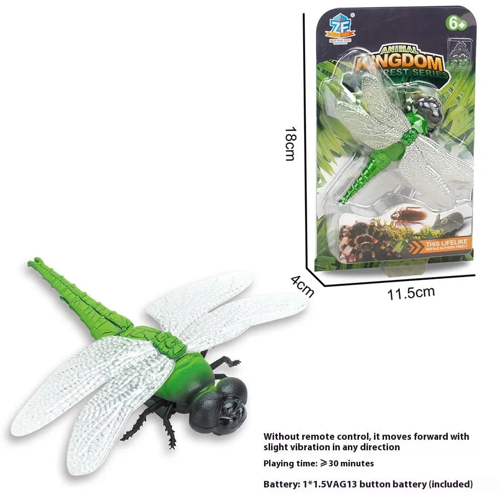 Electric vibration pet toy showing cockroach, dragonfly, tarantula and mouse designs