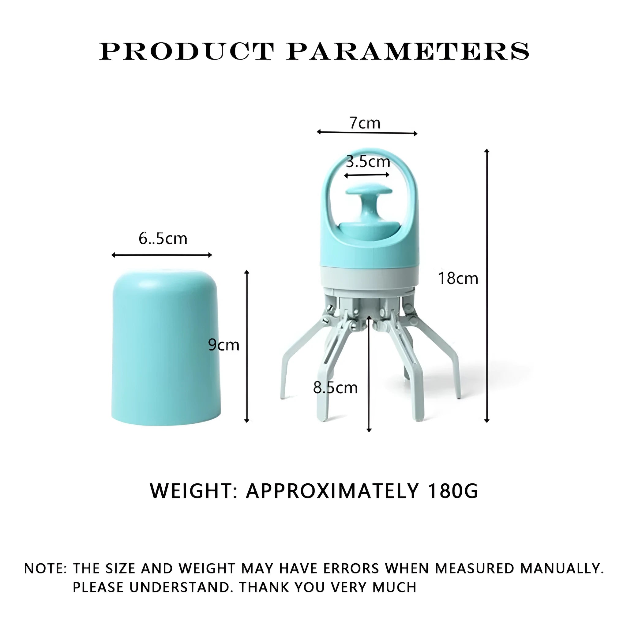 Blue outdoor claw pooper scooper for pet waste with integrated bag dispenser.