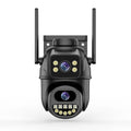 Black wireless surveillance camera with dual-channel humanoid tracking and hoistable bracket, 18.3 x 15.8 x 10.8 cm