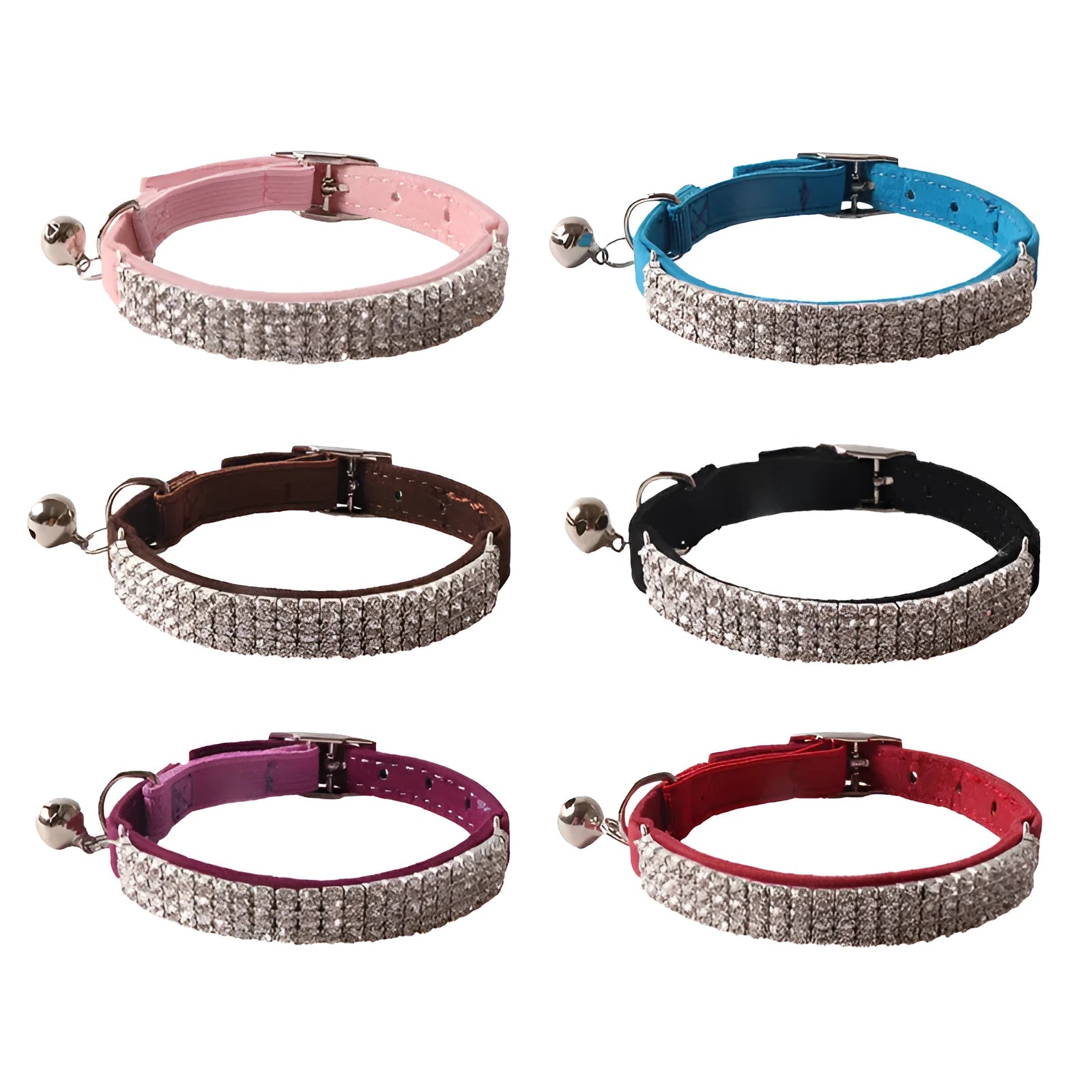 Flocked cat collar with elastic buckle in gang drill style showing colour options