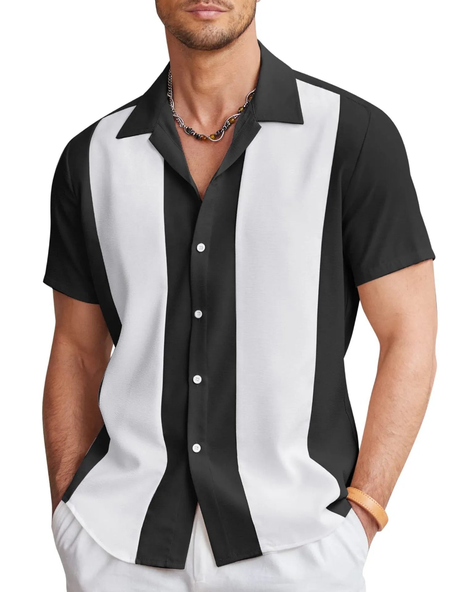 Men's slim fit Hawaiian short sleeve shirt with digital floral print.